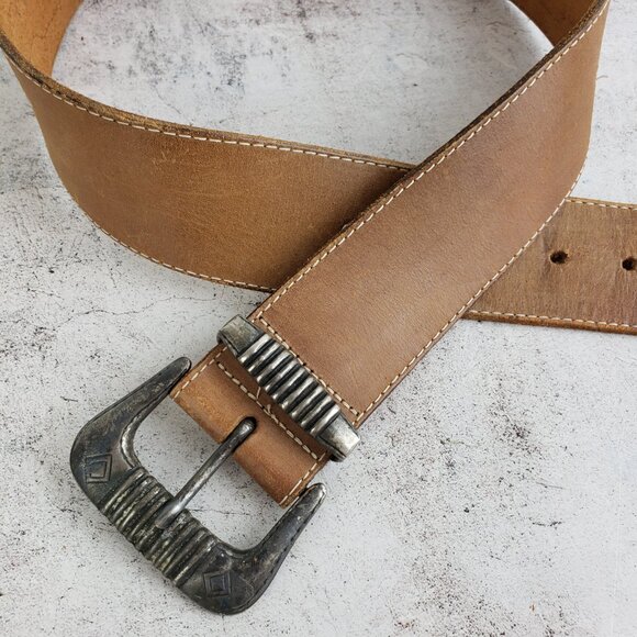 Vintage Banana Republic England Made Leather Belt Wide Western Equestrian Brown - Picture 13 of 13